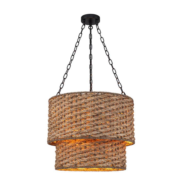 Tierra 4-Light Matte Black 2-Tiered Rattan Chandelier for wholesale by ELE Light & Decor