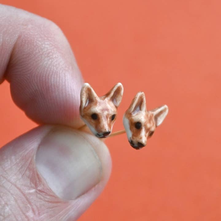 Camp Hollow Porcelain Animal Treasures - Wholesale Stud/Post Earrings - Red Fox Earrings