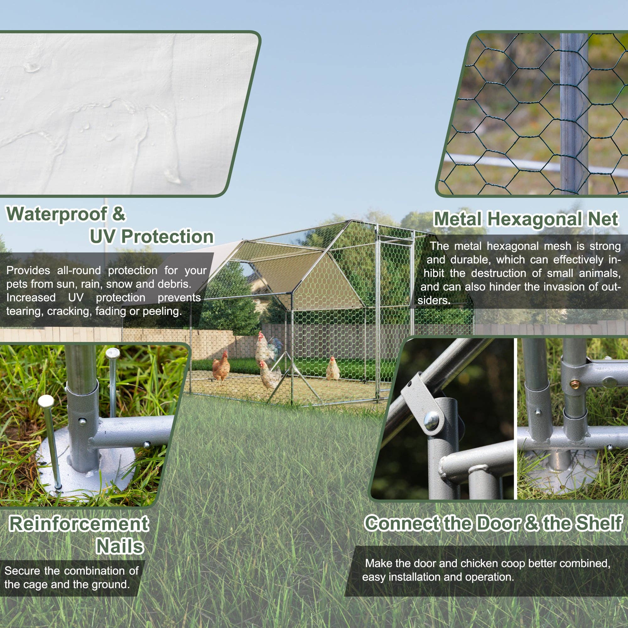 39F Inc. - Wholesale Outdoor Ornament/Decor - 10 ft. x 13 ft. Galvanized Large Metal Walk in Chicken Coop 3