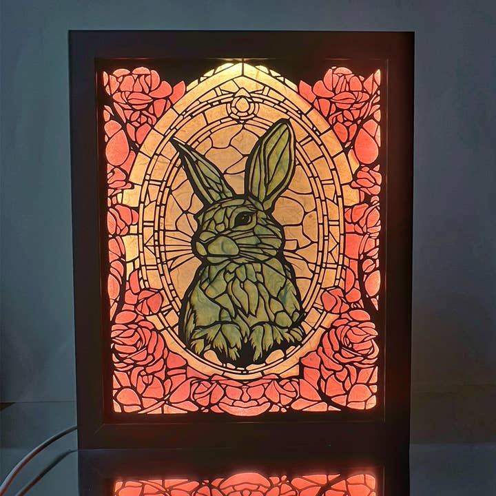 LIGHTBOX-8x10" Hand Cut Paper Art - Bunny Rabbit for wholesale by Squirrel Tacos Papercuts