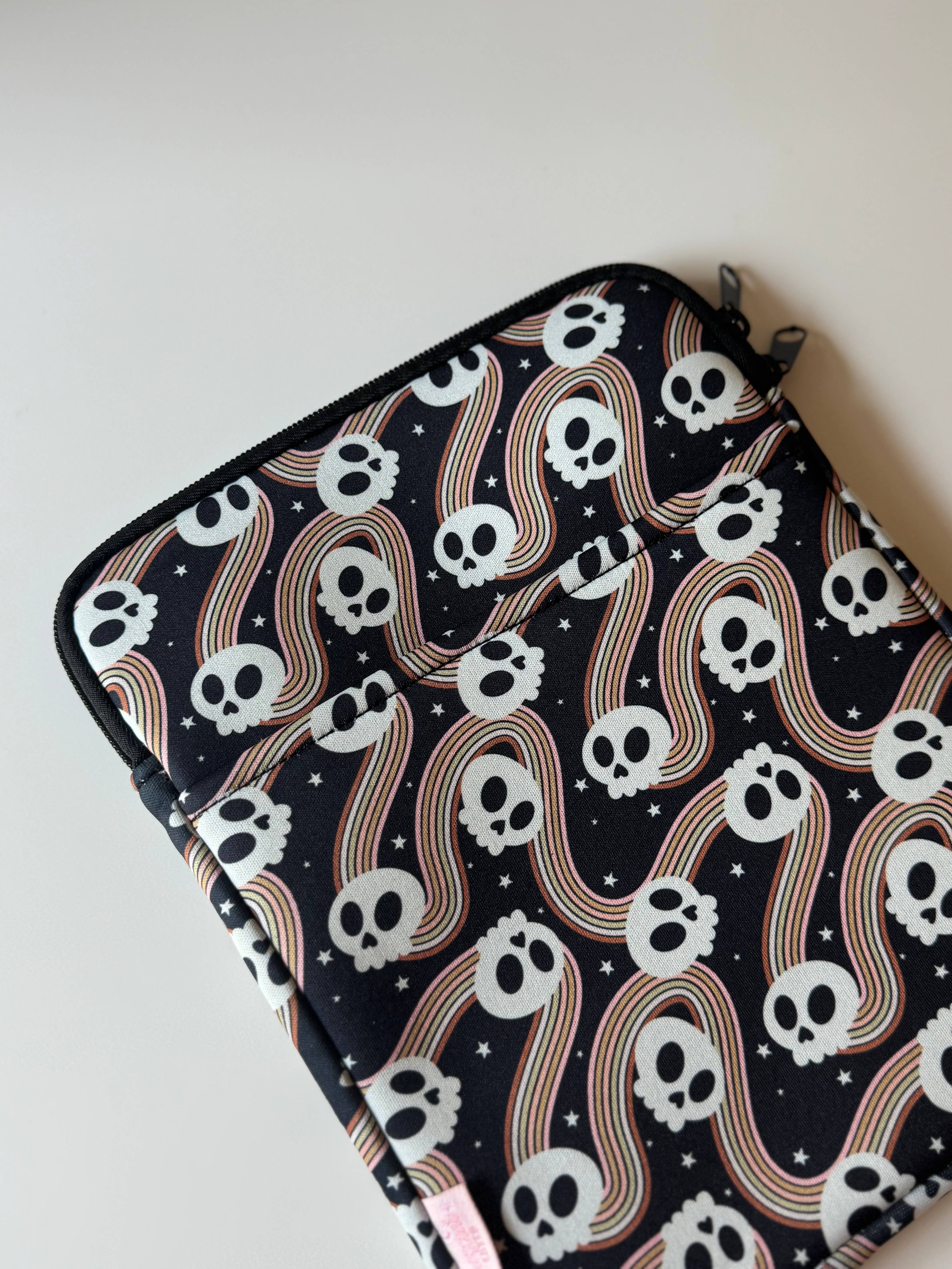 CrescentCatCo - Wholesale Book Cover - Spooky Cute Skull Book & Kindle Pouch, Zipper & Pocket 3