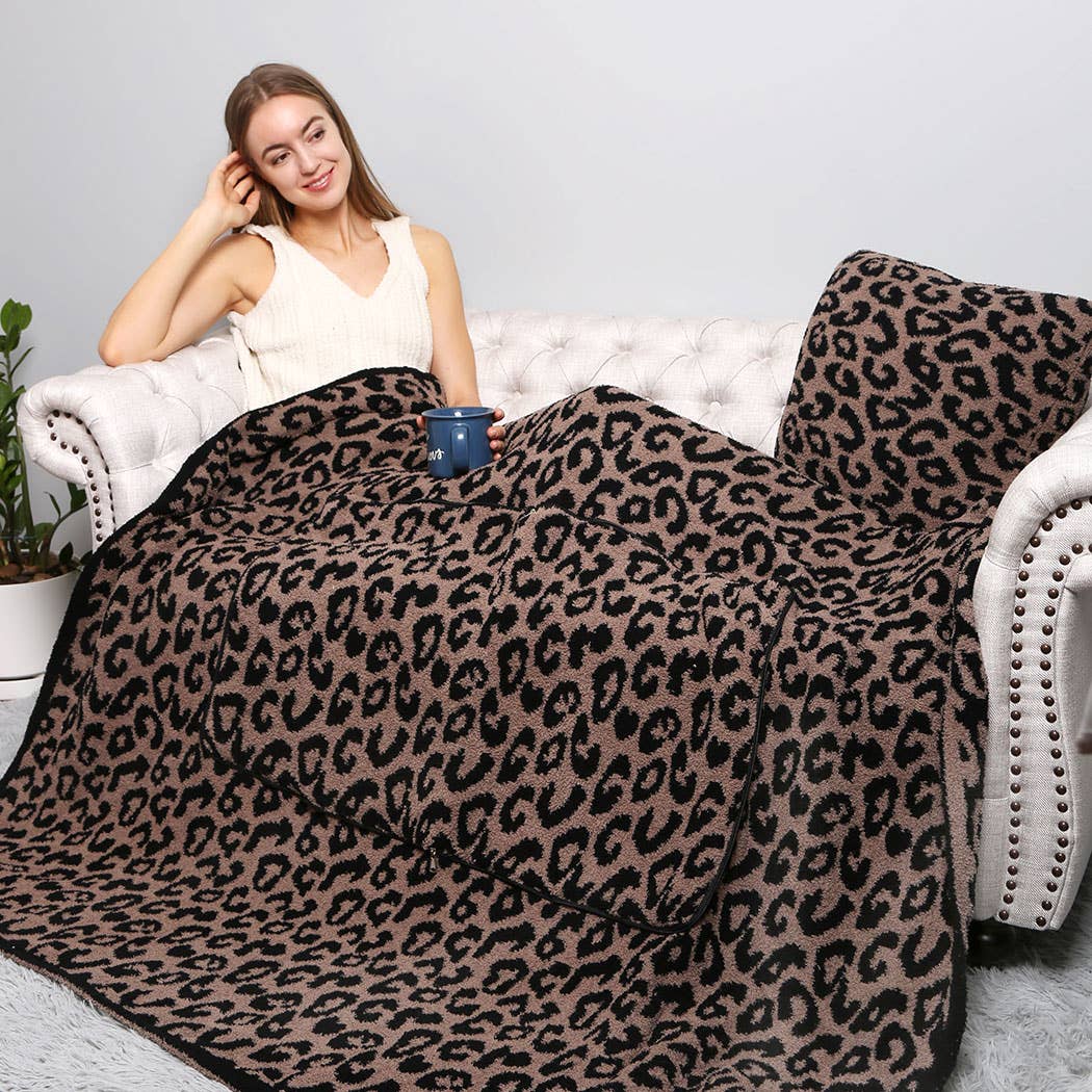 Fashion City - Wholesale Throw Blanket - 2 In 1 Leopard Print Throw Blanket & Pillow1