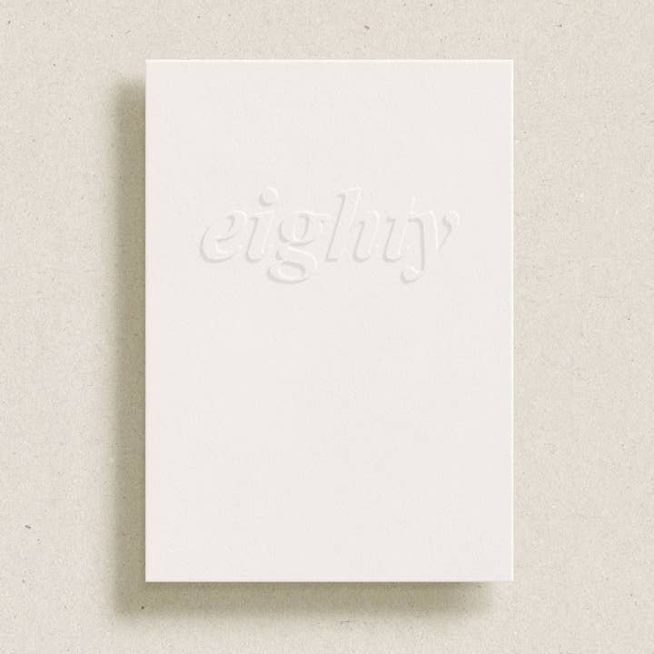 'eighty' embossed greeting card for wholesale by Gardners Road