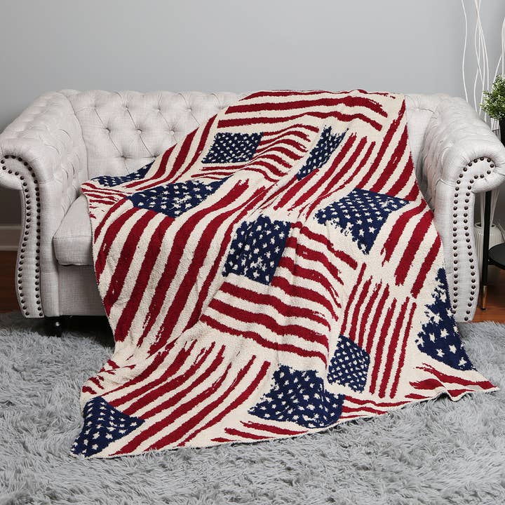 Amerikansk flagmønstertryk Blødt tæppe  for engroshandel hos Fashion City