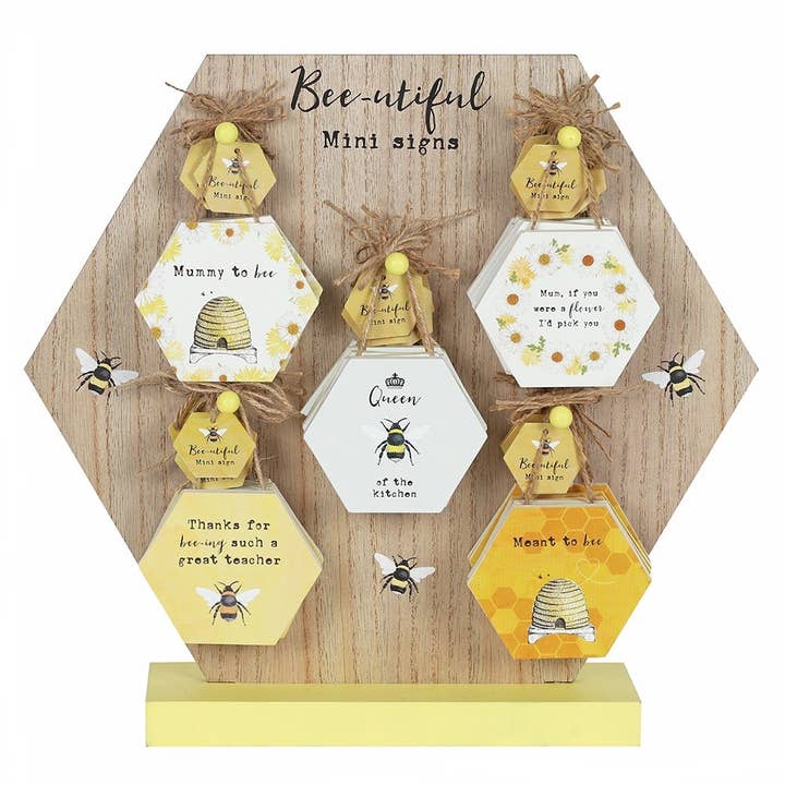 Something Different Wholesale - Wholesale Sign - Set of 30 Bee Mini Sentiment Signs on Display