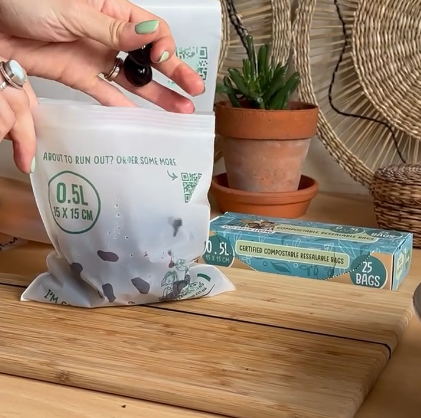 Eco Green Living – Großhandel Verpackung/Beutel zur Aufbewahrung von Lebensmitteln – Kompostierbare wiederverschließbare Beutel klein | 0,5 Liter (25 Beutel)3