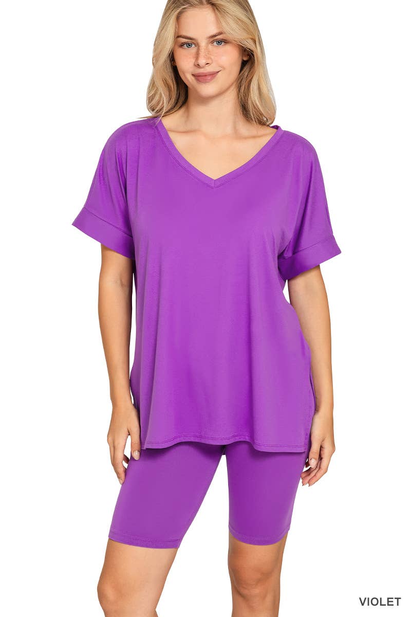 Vanilla Monkey - Wholesale Top & Short Set (NOT Loungewear) - Women's - Brushed Dty Microfiber V-neck Top And Biker Shorts12