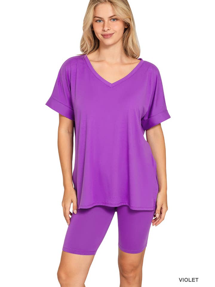 Vanilla Monkey - Wholesale Top & Short Set (NOT Loungewear) - Women's - Brushed Dty Microfiber V-neck Top And Biker Shorts20