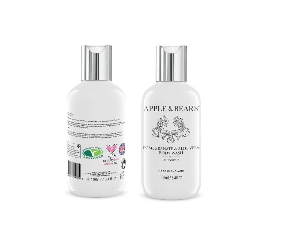 APPLE & BEARS – Großhandel Bade- & Körperpflege-Set – Reiseset mit Granatapfel und Aloe Vera, Wash & Lotion, 100 ml/3.47