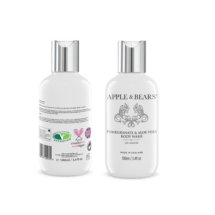 APPLE & BEARS – Großhandel Bade- & Körperpflege-Set – Reiseset mit Granatapfel und Aloe Vera, Wash & Lotion, 100 ml/3.47