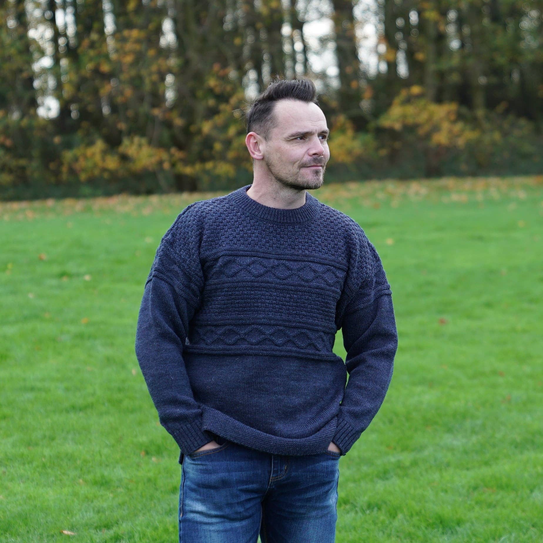 Mars Knitwear - Venta al por mayor Jersey de punto - Unisex - Jersey Guernsey de lana británica - Denim Marl6