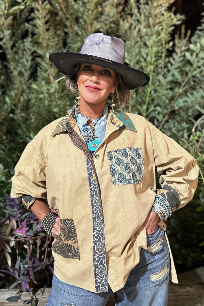 Jaded Gypsy - Vente Chemise à col boutonné – femme - Top Sunrise en patchwork - JG-1211