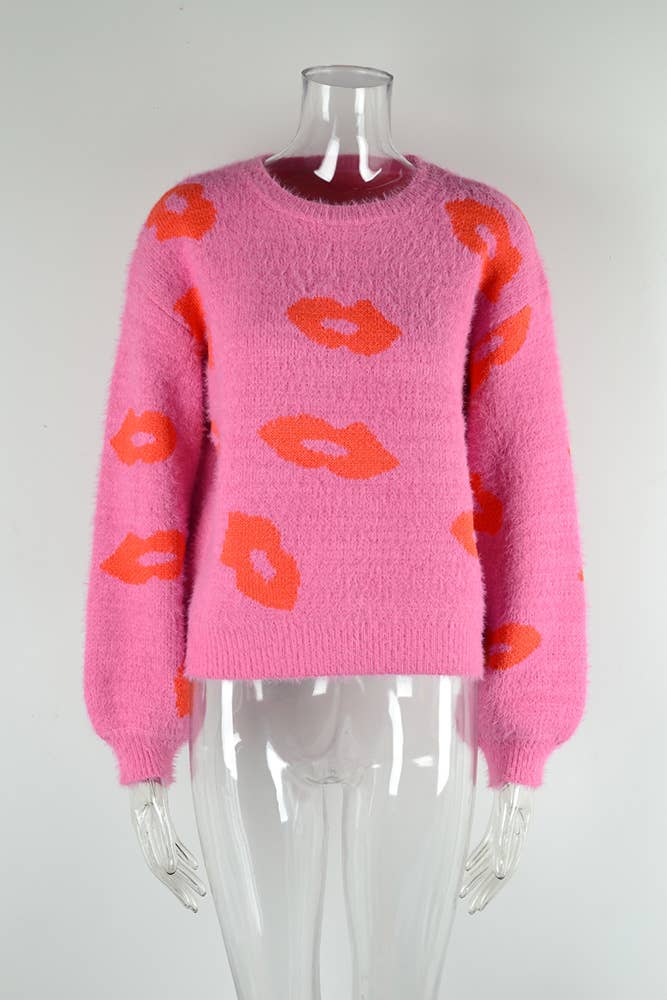 Comely Fashion – wholesale Knitted jumper – Women′s – Valentine Lips Pattern Knit Pulllover Sweater3