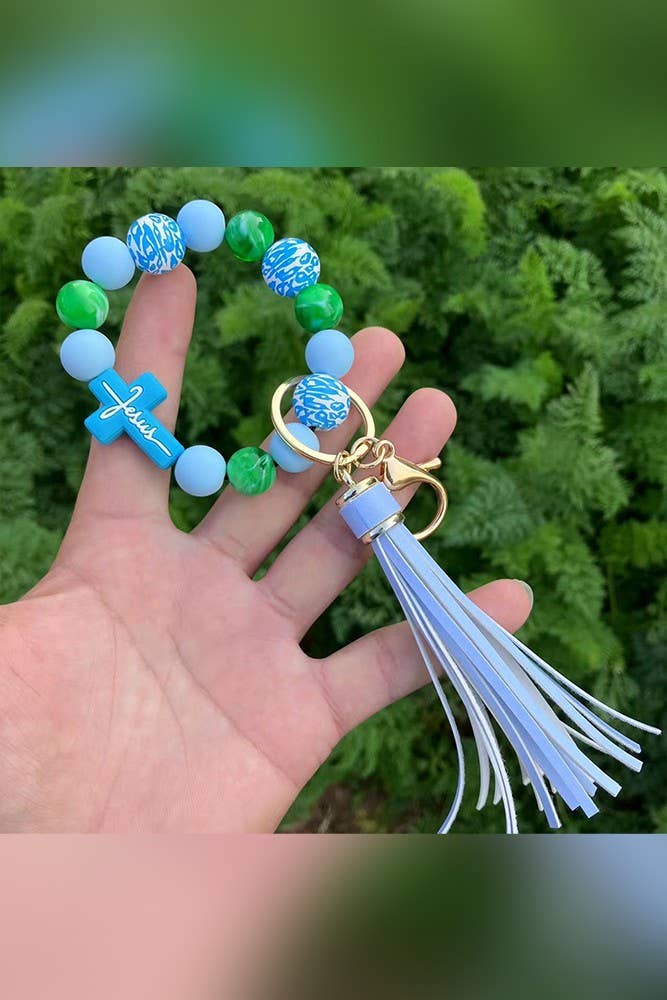 UNISHE - Venta al por mayor Llavero - Mujer - Llavero con borlas cruzadas y cuentas de leopardo ZK12592