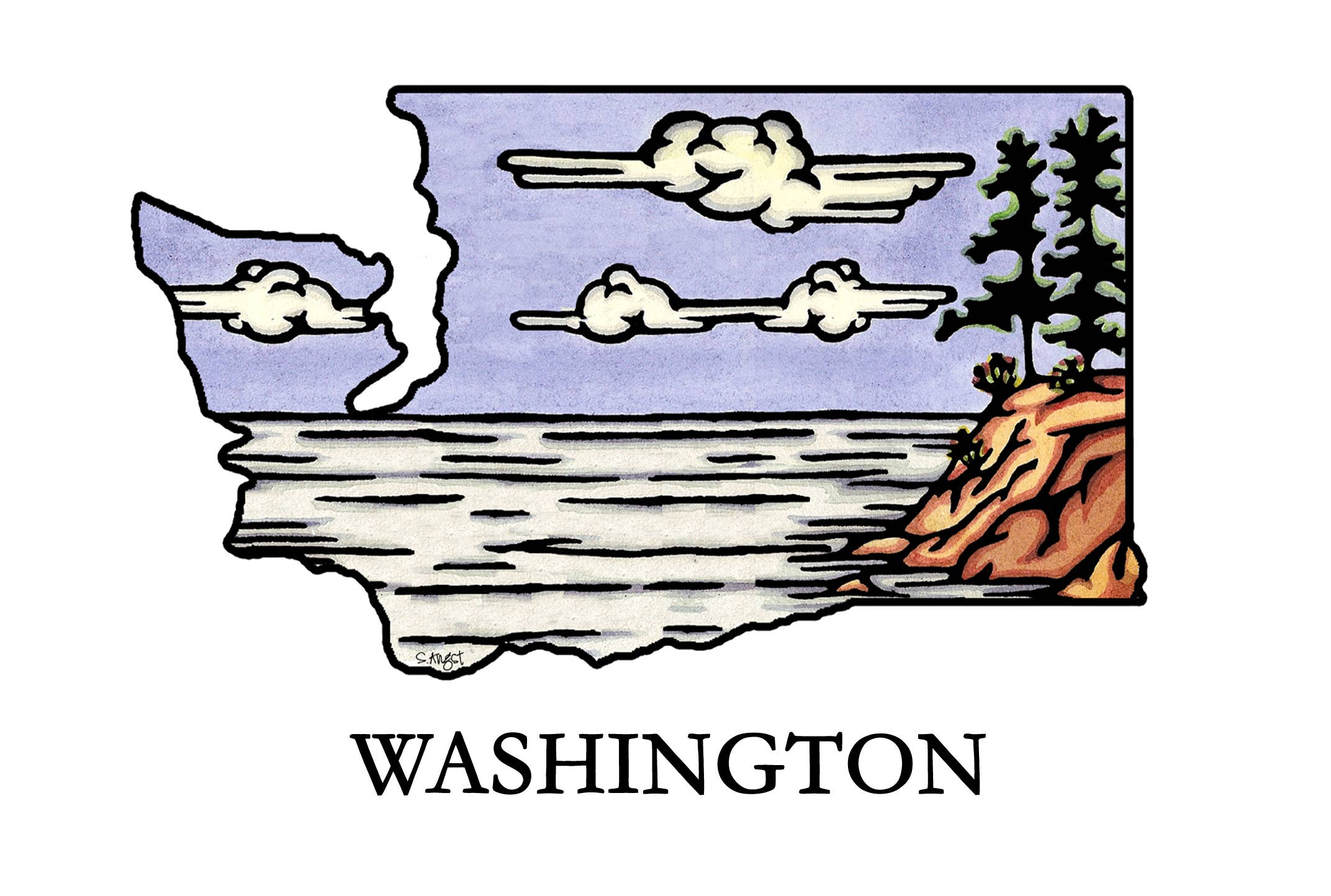 Sarah Angst Art - Wholesale Postcard - Custom Name Dropped State Postcards - Pack of 10025