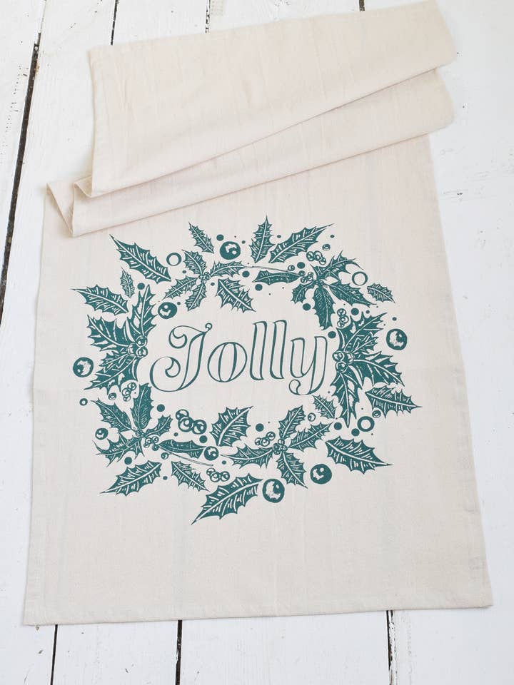 Strofinaccio natalizio, Jolly in verde scuro, cotone biologico per la vendita all'ingrosso da parte di Hearth and Harrow