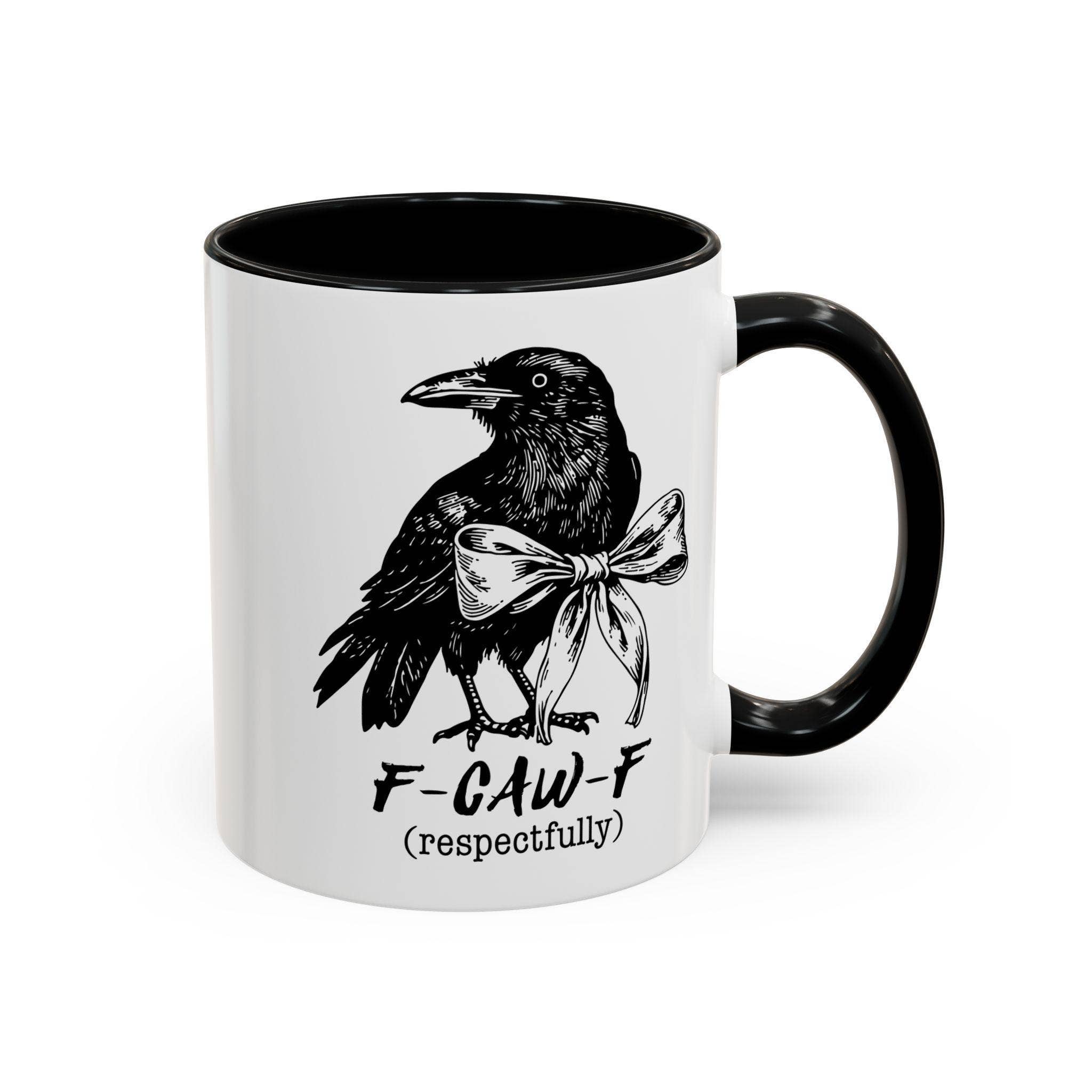 NVC Ecommerce LLC - Wholesale Coffee Mug - F-CAW-F Funny Crow Accent Mug, Retro Black Bow Crow Mug1