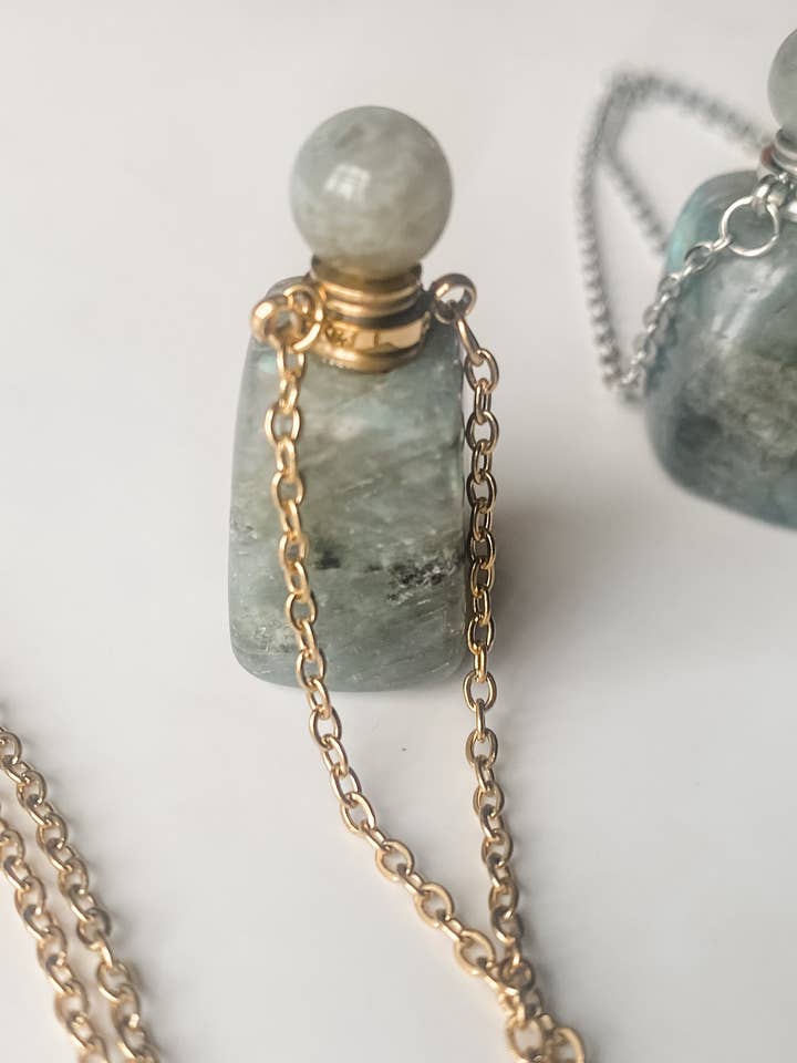Perfume Bottle Necklace Genuine Gemstone Nugget Raw Cut for wholesale by HoopLa