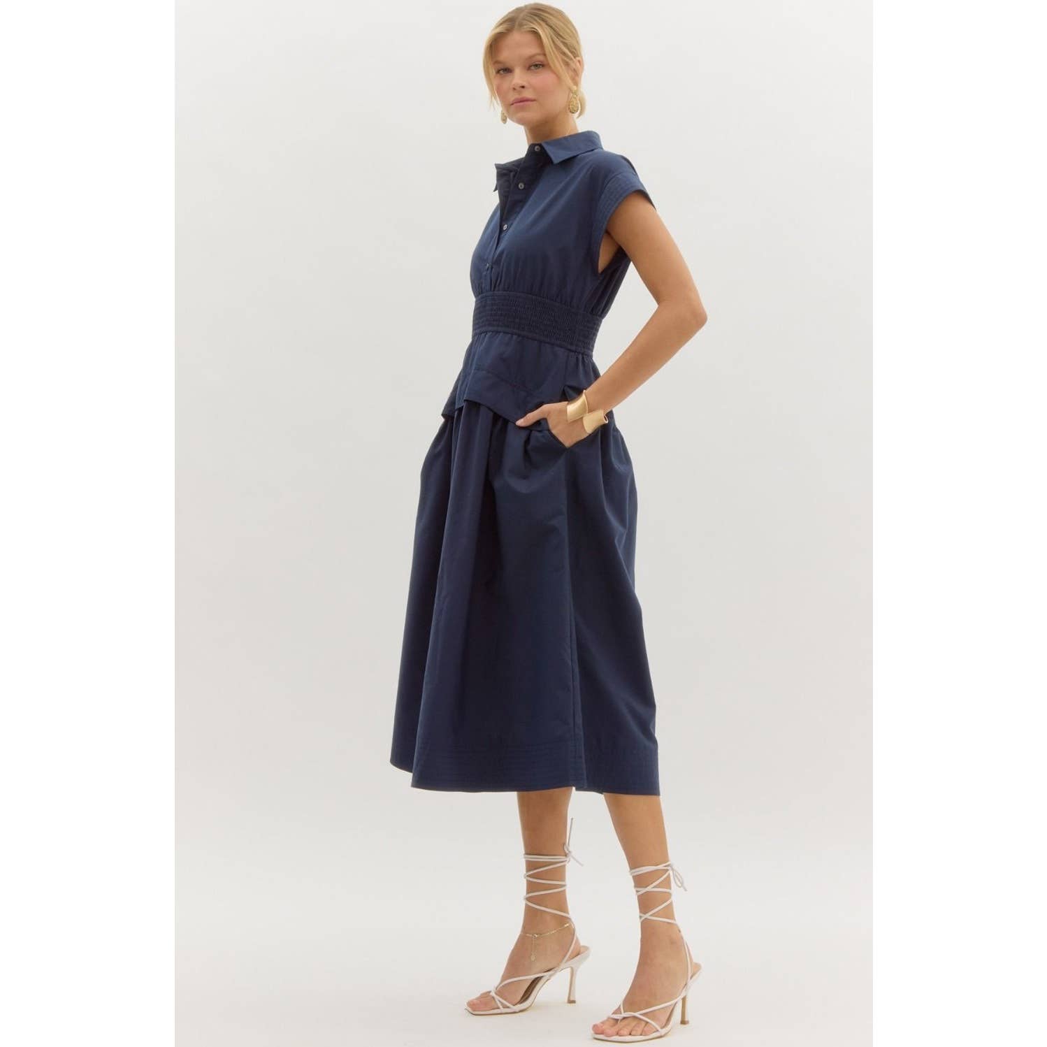 STYLE USA - Wholesale Dress - Women's - Solid cap sleeve midi dress6