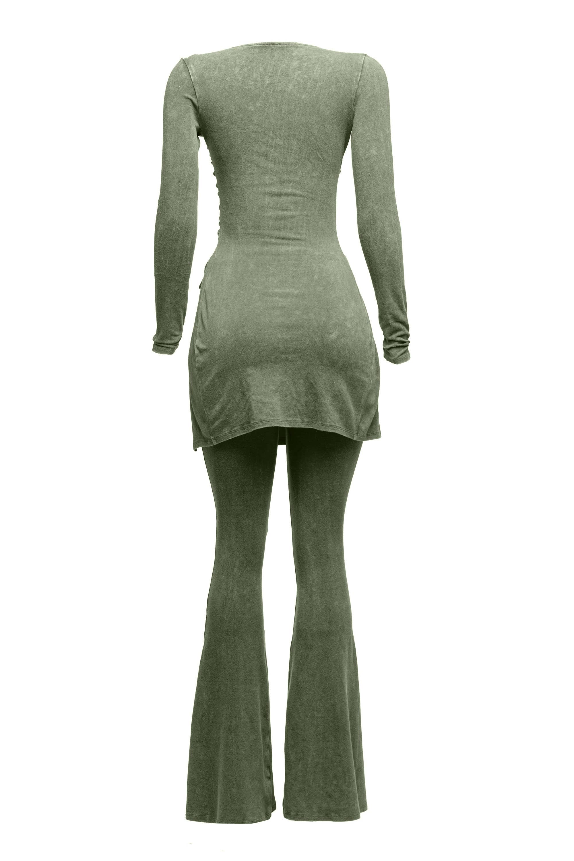 K Too - Wholesale Lounge Set - Women's - Mineral washed long sleeve bell bottom pants set5