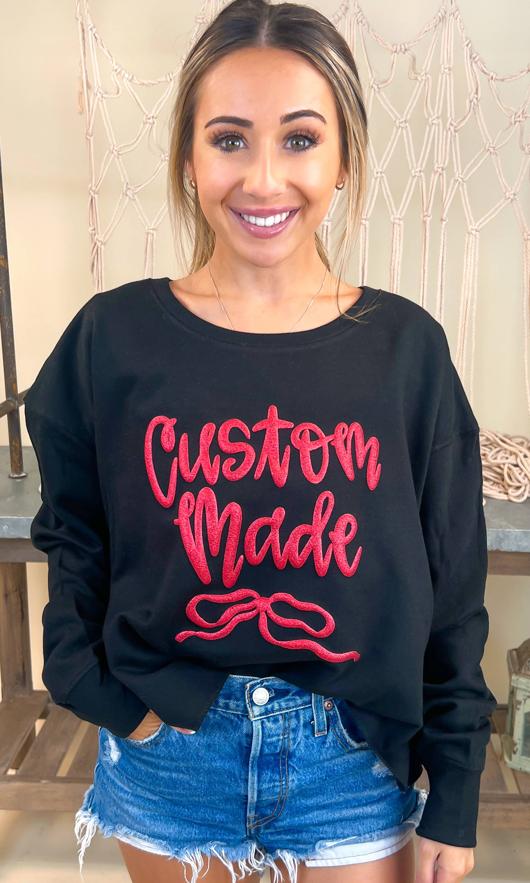 Sugar Stitch - Wholesale Screen Printed T-Shirt - Women's - Jumbo Script Custom Puff Cropped Sweatshirt2