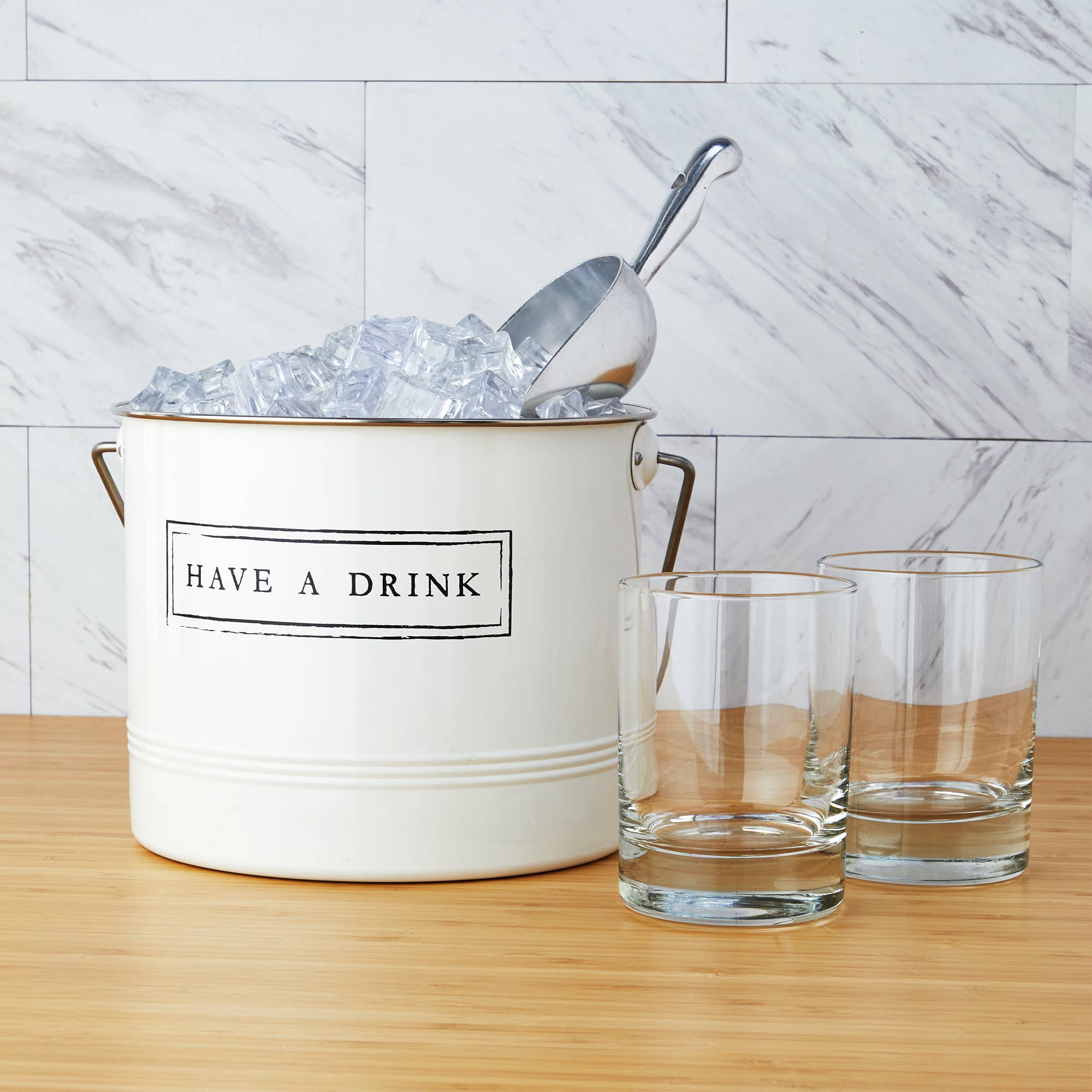Twine - Wholesale Ice Bucket - Galvanized Metal Ice Bucket and Scoop Have A Drink in White3