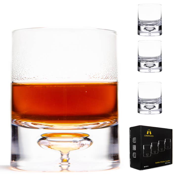 Lemonsoda - Wholesale Cocktail/Liquor Glass - Crystal Bubble Heavy Base Whiskey Glass Tumbler - 9 oz (1pc)