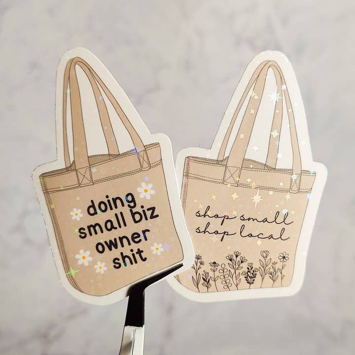 Small Biz Owner Holographic Sticker & Trendy Tote Bag for wholesale by honeysheshome