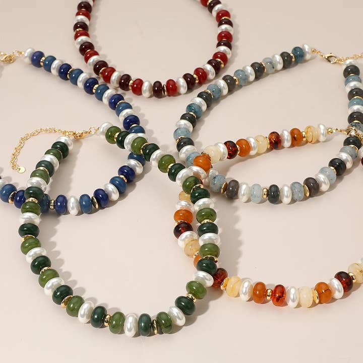 Chunky Marbled Beads Pearl Beaded Statement Necklace for wholesale by Sensibling Corp.