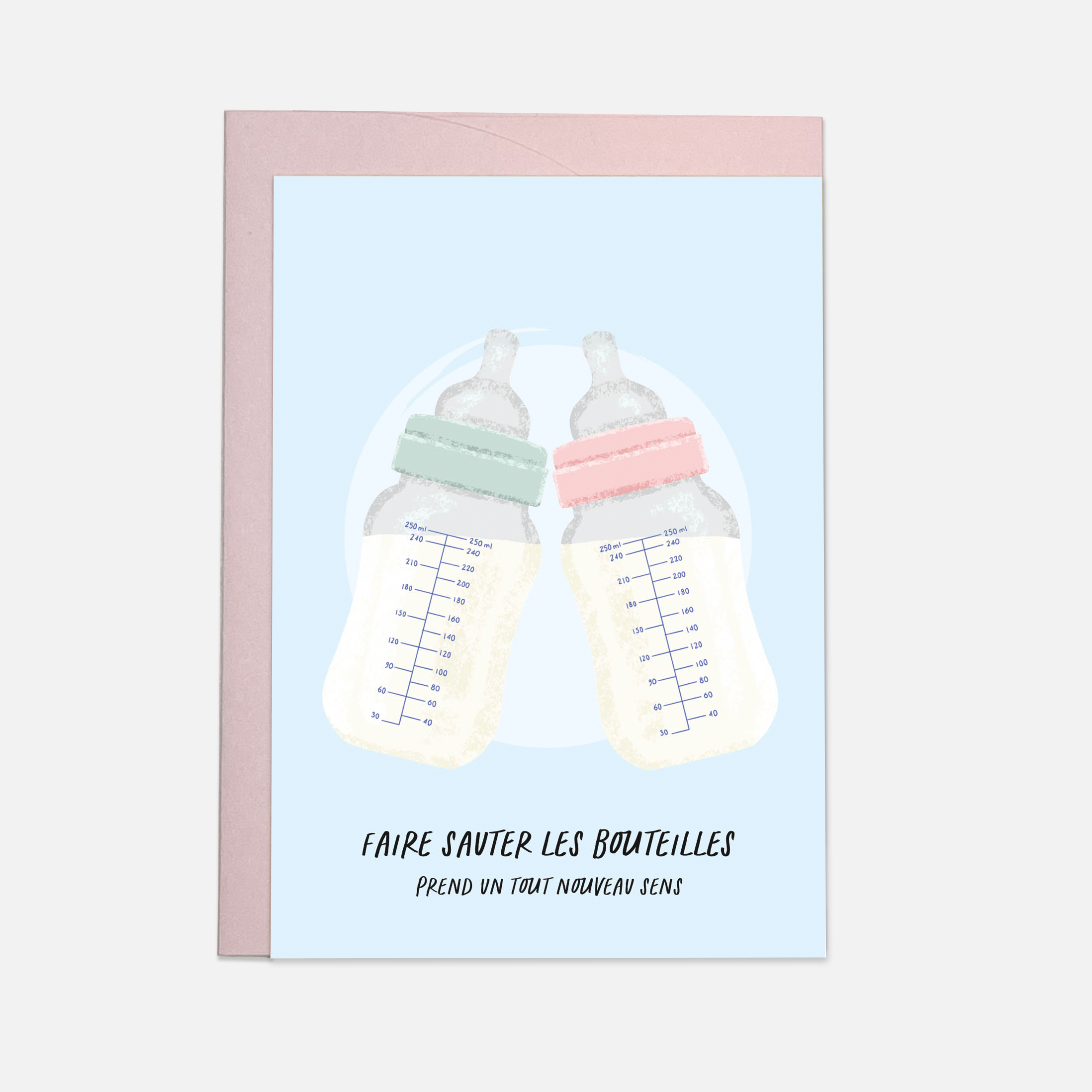 Kaart Blanche – wholesale Baby card – Poppin' Bottles greeting card (also in FR)3