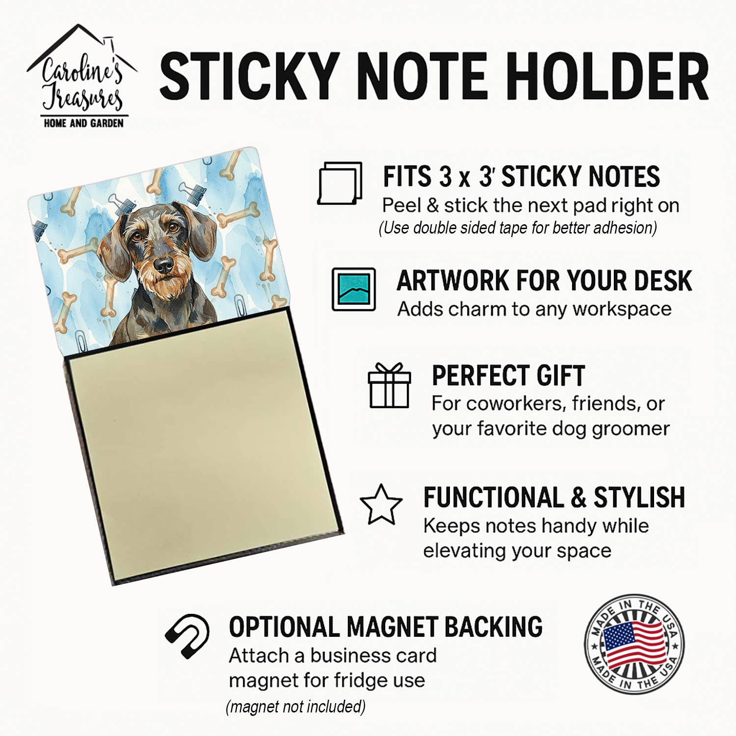 Caroline's Treasures - Wholesale Sticky Notes - Wirehaired Wild Boar Dachshund Coworker Sticky Note Holder1