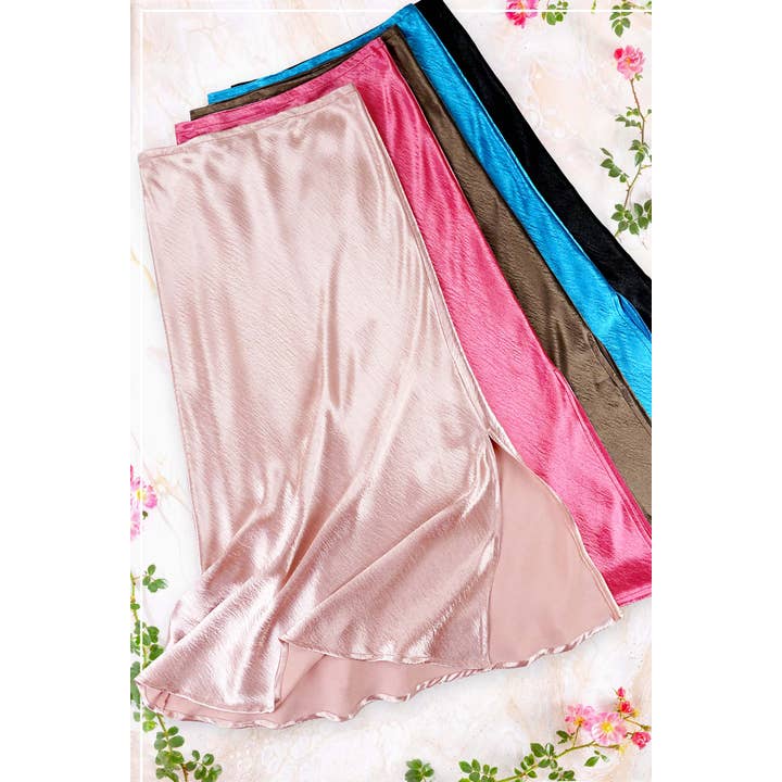 JBP4222-High-Waisted Midi Length Satin Effect Solid Skirt and other Purchase Wholesale saida. Free Returns & Net 60 Terms on Faire trending on Faire.