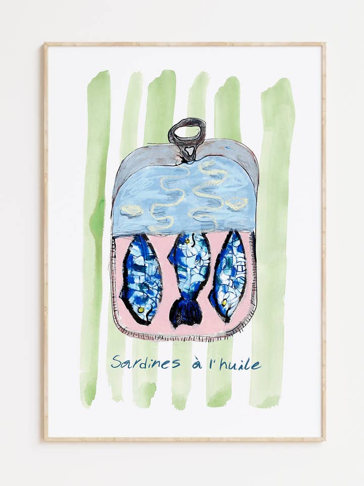 Sardines à l'huile Illustrated Art Print for wholesale by Majukooo