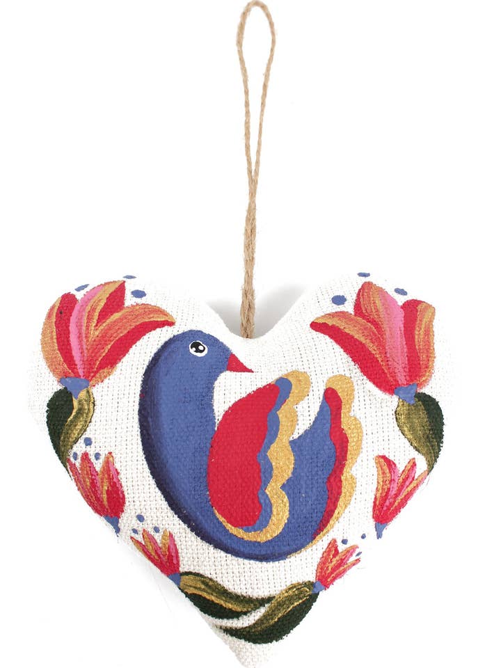 Oekraïense volkskunst | Hangend hartdecoratie met blauwe vogel voor wholesale door My Doris