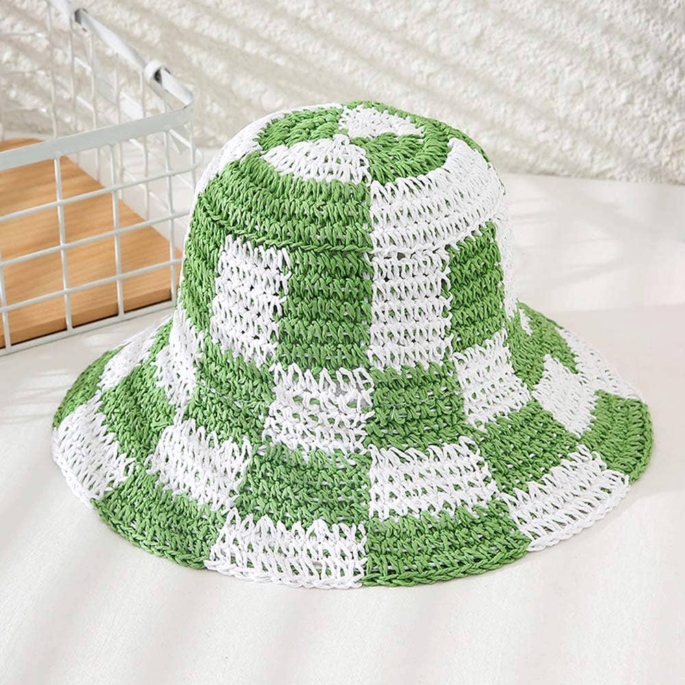 Sensibling Corp. - Wholesale Bucket Hat - Women's - Checkerboard Patterned Straw Bucket Hat1