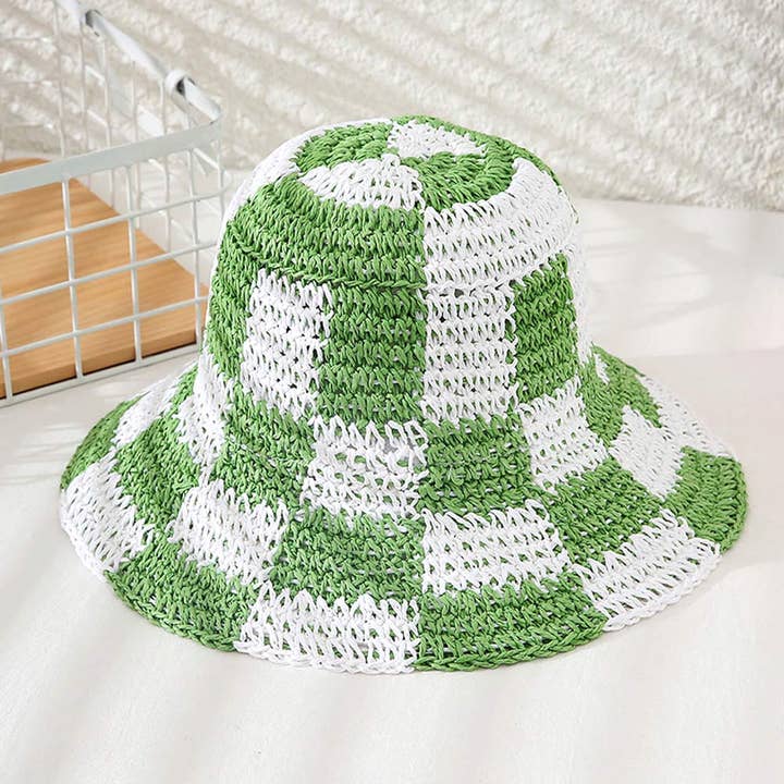 Sensibling Corp. - Wholesale Bucket Hat - Women's - Checkerboard Patterned Straw Bucket Hat1