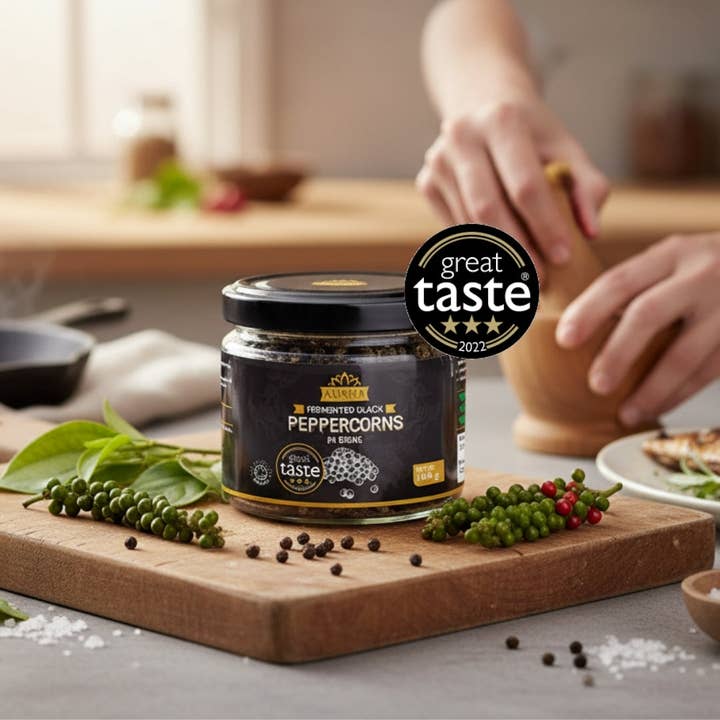 Black Peppercorns 100g - Fermented in Brine - 3*** GREAT TASTE AWARD for wholesale by Ausha
