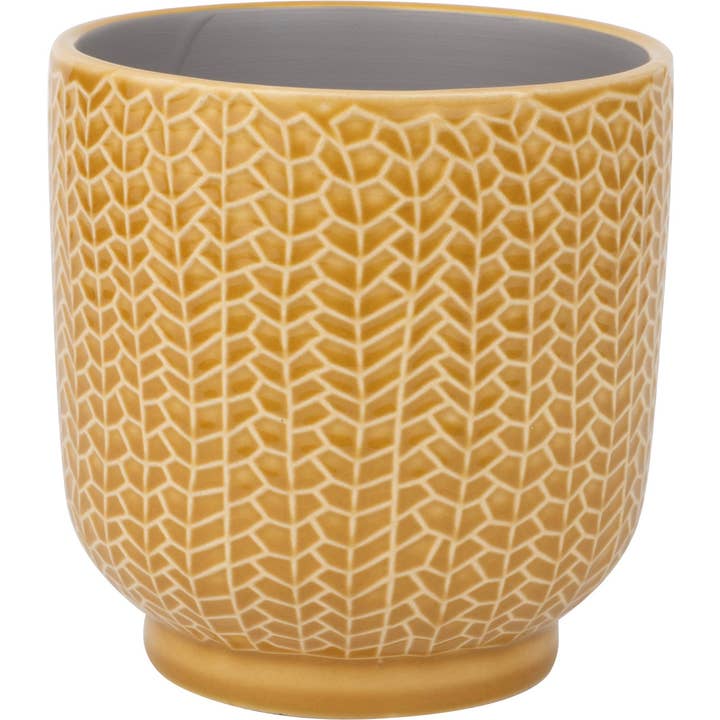 A11044: Fern urn ceramic pot cvr, deep mustard, 5.5x5.5in for wholesale by Silver Tree Home & Holiday