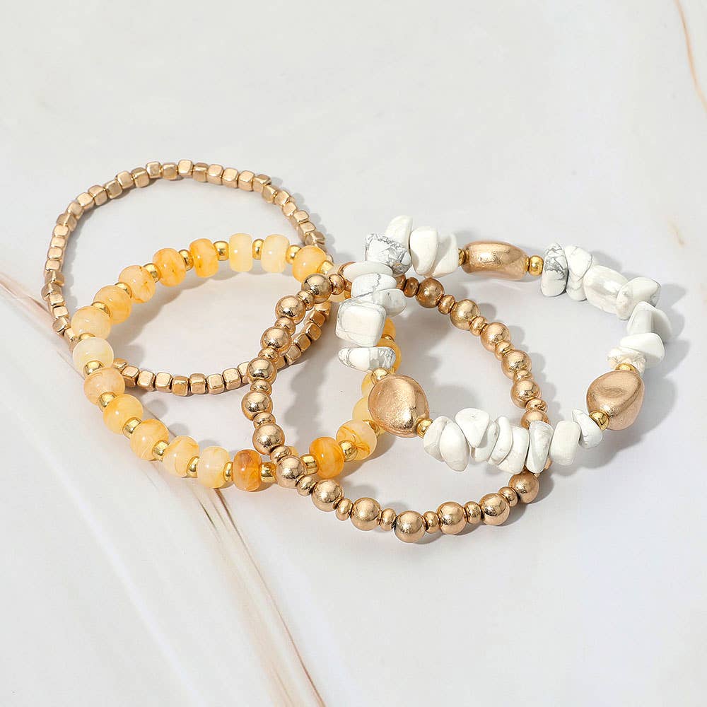 Sensibling Corp. - Wholesale Jewelry Set - 4PCS - Natural Stone Metal Ball Beaded Stretch Multi Layered Bracelets10