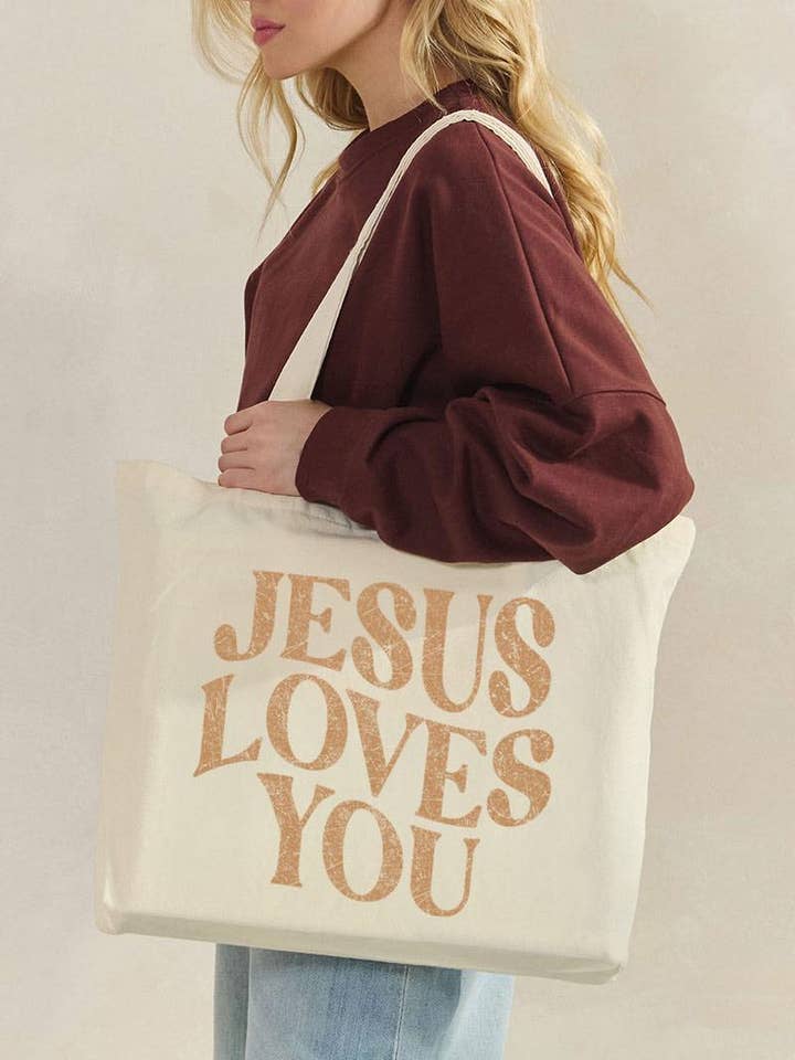 Sac en toile graphique Jésus t'aime pour la vente par Zutter
