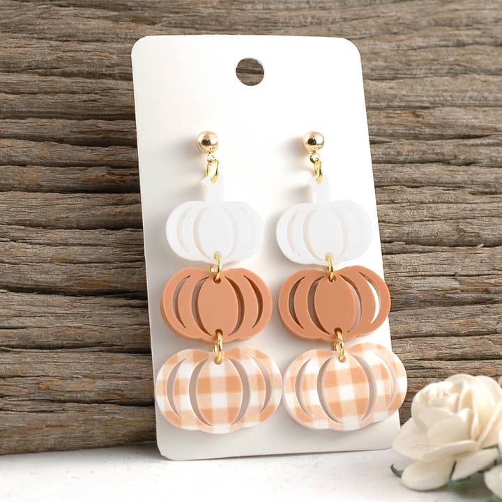 Pumpkin Earrings | Stacked Dangle Post Autumn Fall Acrylic for wholesale by Rocky Mountain Shops