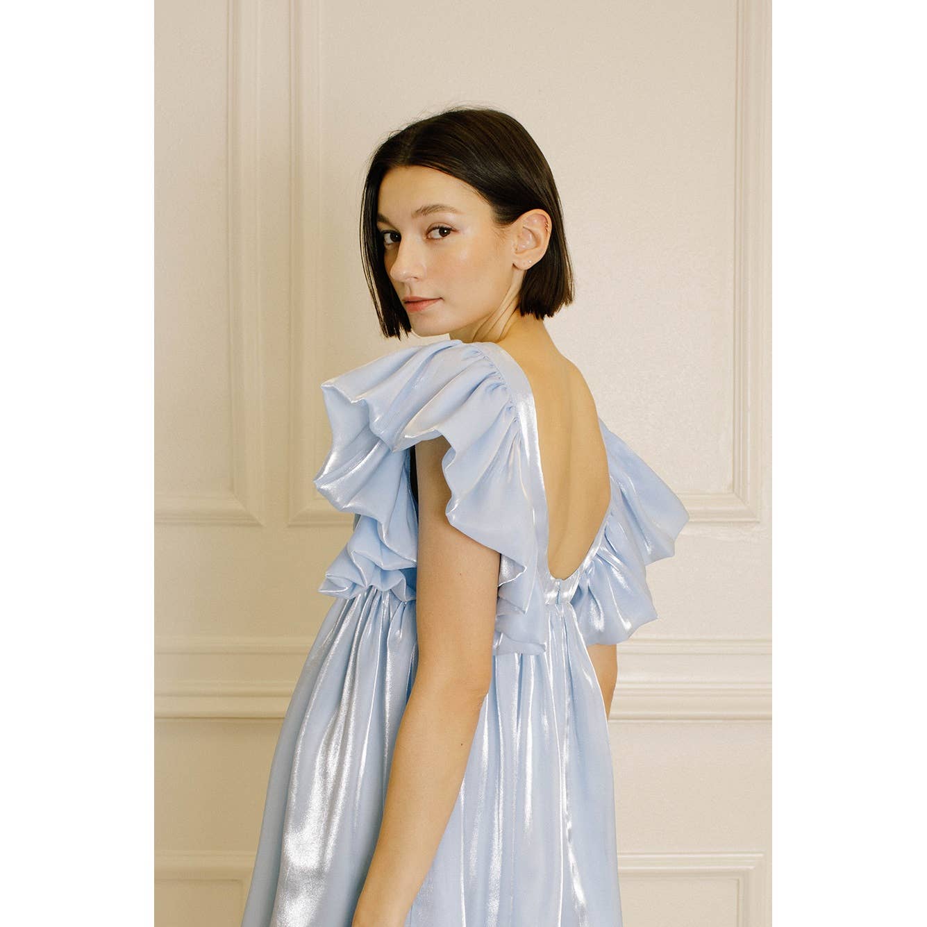 SKY BLUE HD2053BKP- MONOCHROMATIC PASTEL AND SHINY SHEEN MINI DRESS for wholesale on Faire5