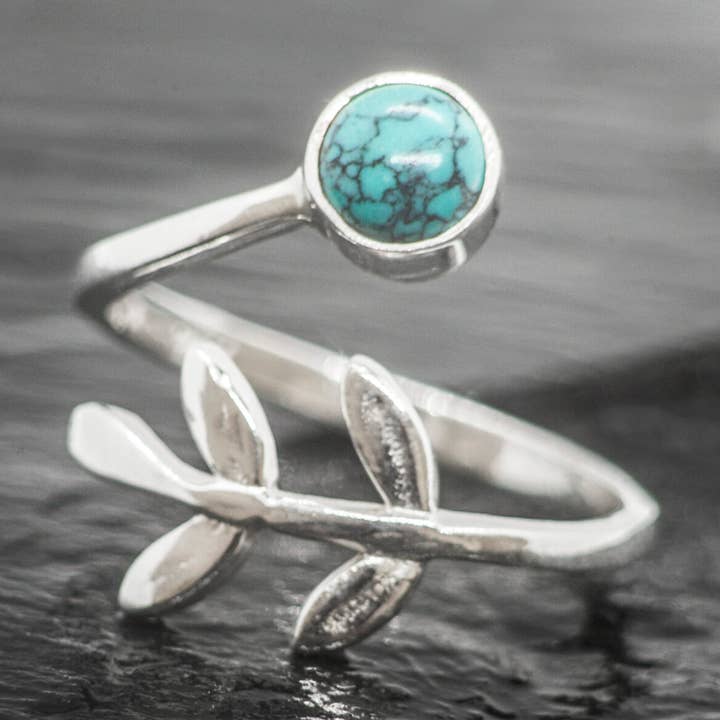 Justerbar turkos ring med blad i Sterling Silver för wholesale av The Jewellery Store London