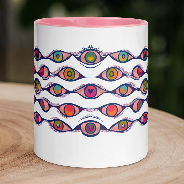 Keramiktasse mit vielen Augen für den Großhandel von 3rd Eye Textile Art