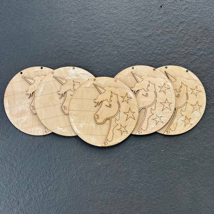 Unicorn-10" Youth Round 5 pack Unfinished Wood for wholesale by Paisley Grace Makery