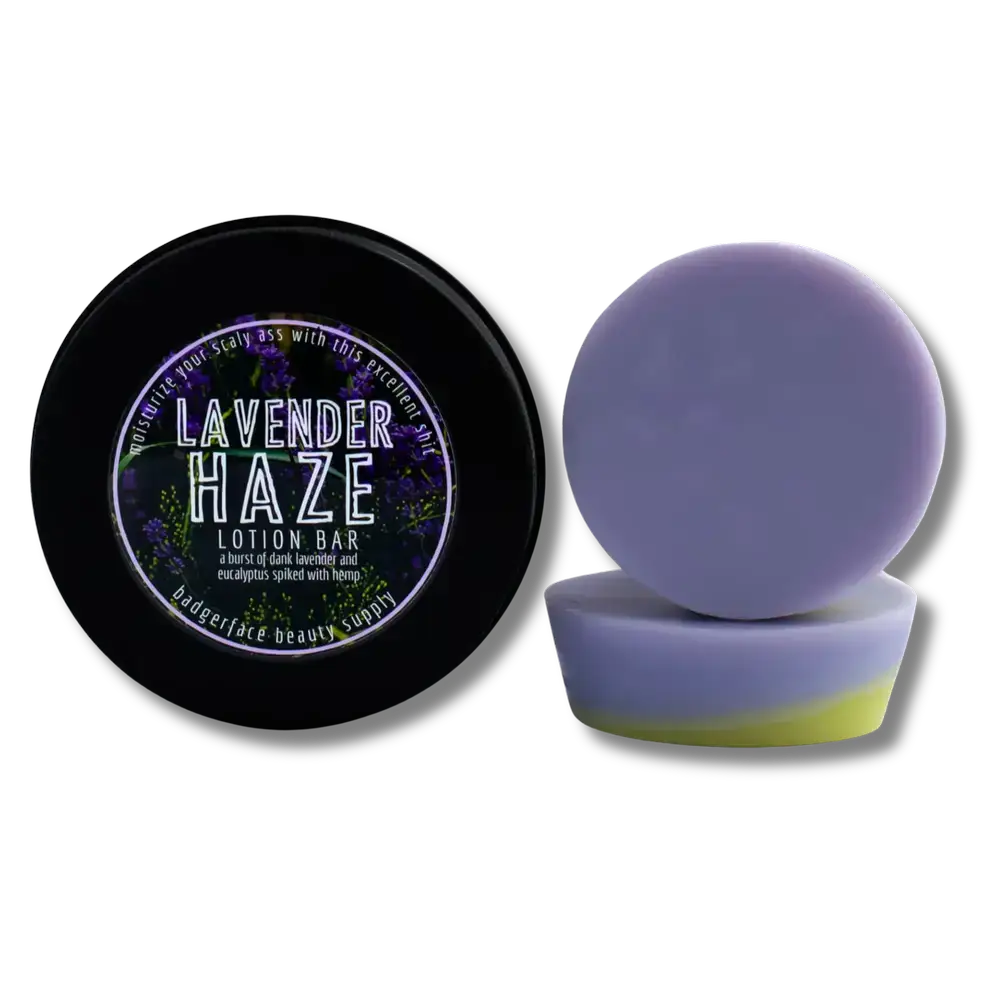 Badgerface Beauty Supply - Venta al por mayor Loción en pastilla - Barra de loción de lavanda. Loción de manteca de karité. Loción Zero Waste.1