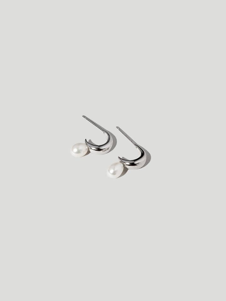 Mini Pearl Hoop Earrings Sterling Silver for wholesale by Maslo Jewelry