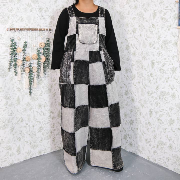 Patchwork Corduroy Wide Leg Jumpsuit for wholesale by Karma Nepal Crafts