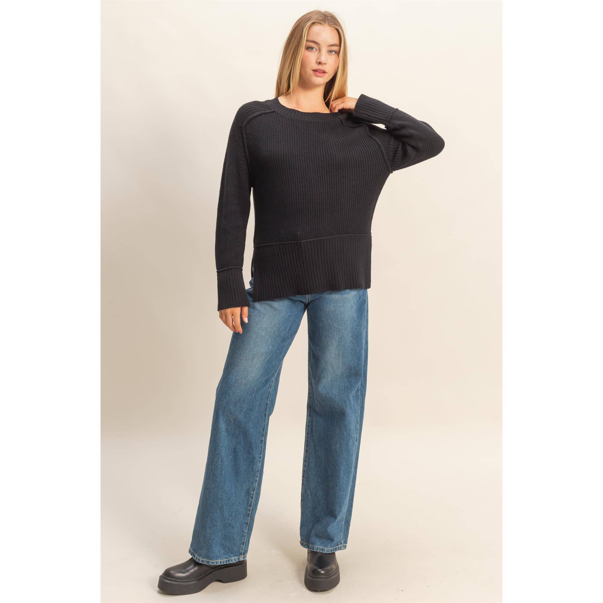 HYFVE - Wholesale Knit Sweater - Women's - Raglan Long Sleeve Side Slit Sweater2