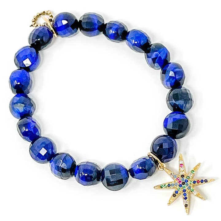 10mm Coin Faceted Midnight Tiger Eye with Multi Colored Star for wholesale by PowerBeads by jen